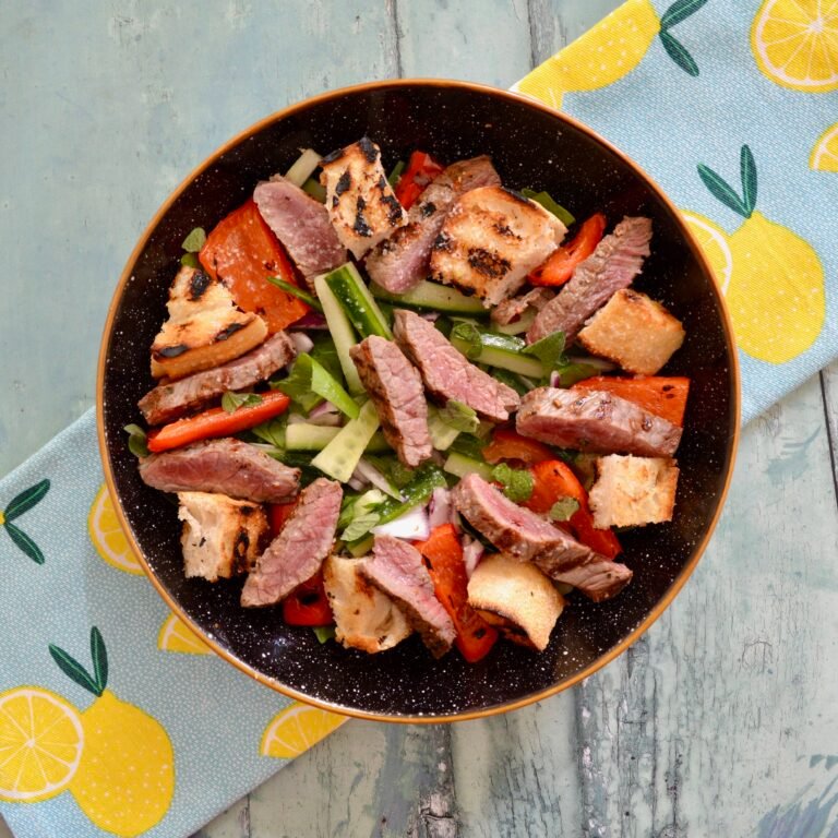 seared beef panzanella salad
