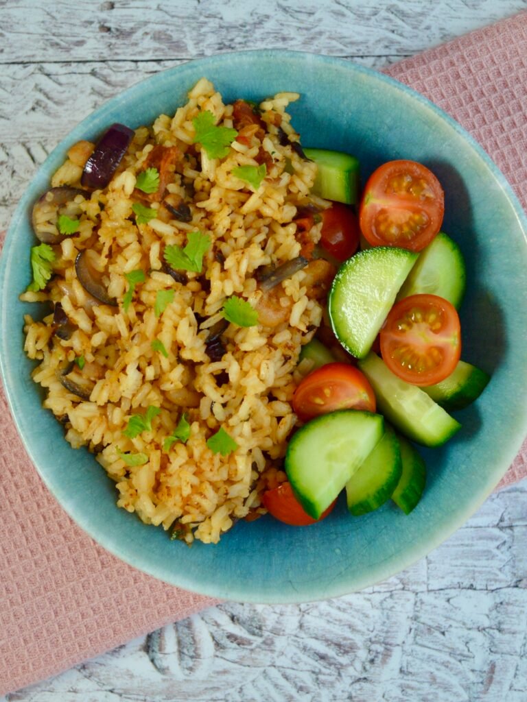 prawn chorizo rice bowl