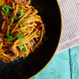 Tomato Pesto Spaghetti (Gluten Free, Dairy Free)